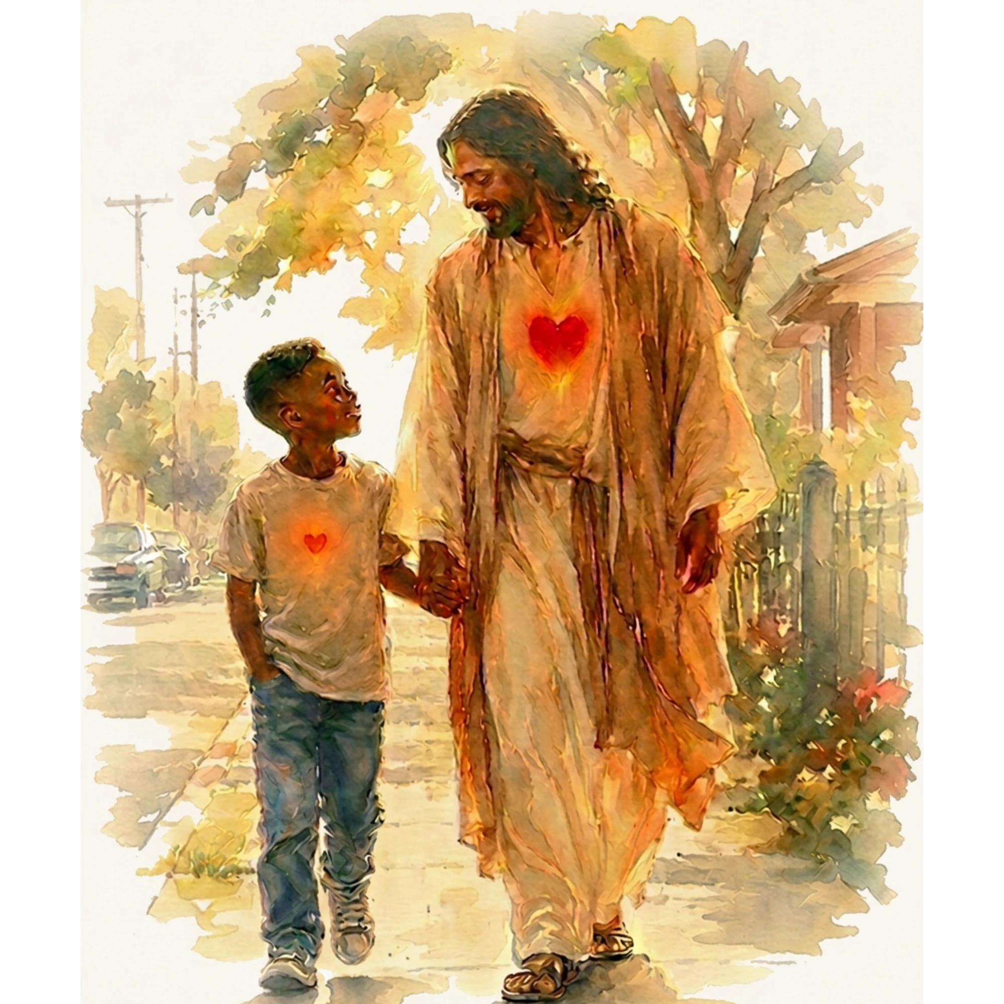 Jesus and child walking together
